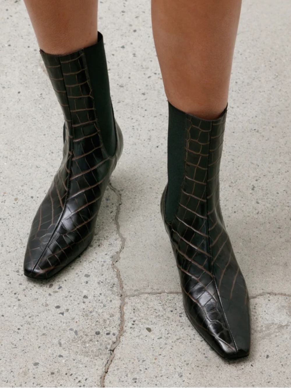 Toteme Croc-Embossed Pointed Toe Kitten Heel Ankle Boot Size 36 / US 6 - Picture 8 of 10